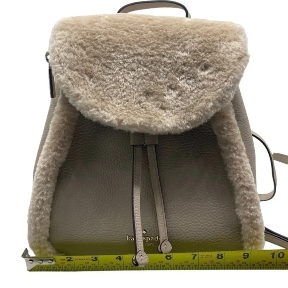 Kate Spade Lelia Medium Leather Flap Backpack Faux Shearling  NWOT